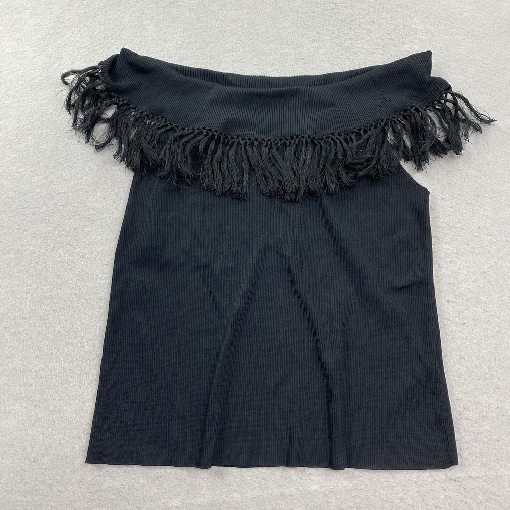 Lauren Ralph Lauren Shirt Womens 3X Black Fringe Off Shoulder Sleeveless Top